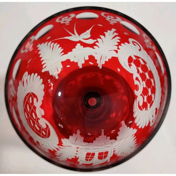 Vtg EGERMANN Ruby Wine Glass Stag Red Staining Bohemian Baroque 2.5x4.5" - Picture 11 of 16